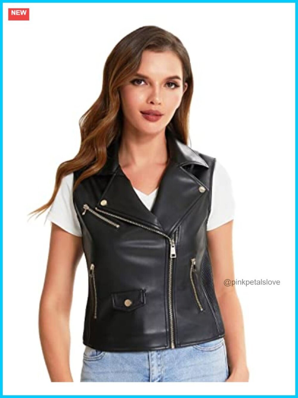 Faux Leather Sleeveless Biker Moto Vest with Zipper and Smocking